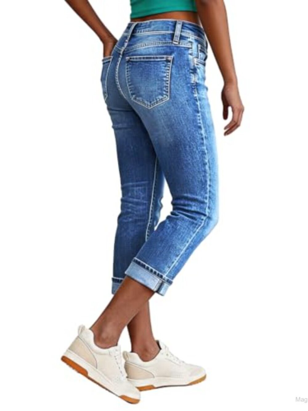 Mid Rise Skinny Capri Jeans High Stretch Denim Cropped Pants